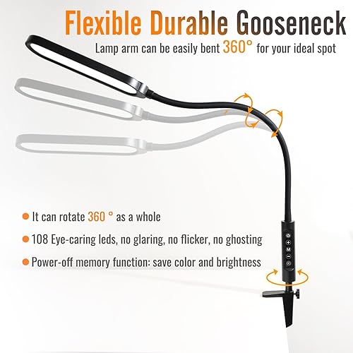 Miniatura 7 de Lámpara de abrazadera, luz ultra brillante con clip, CRI95,18W, 3000 LMS, 3 modos de color, control táctil suave con temporizador, lámpara de tareas