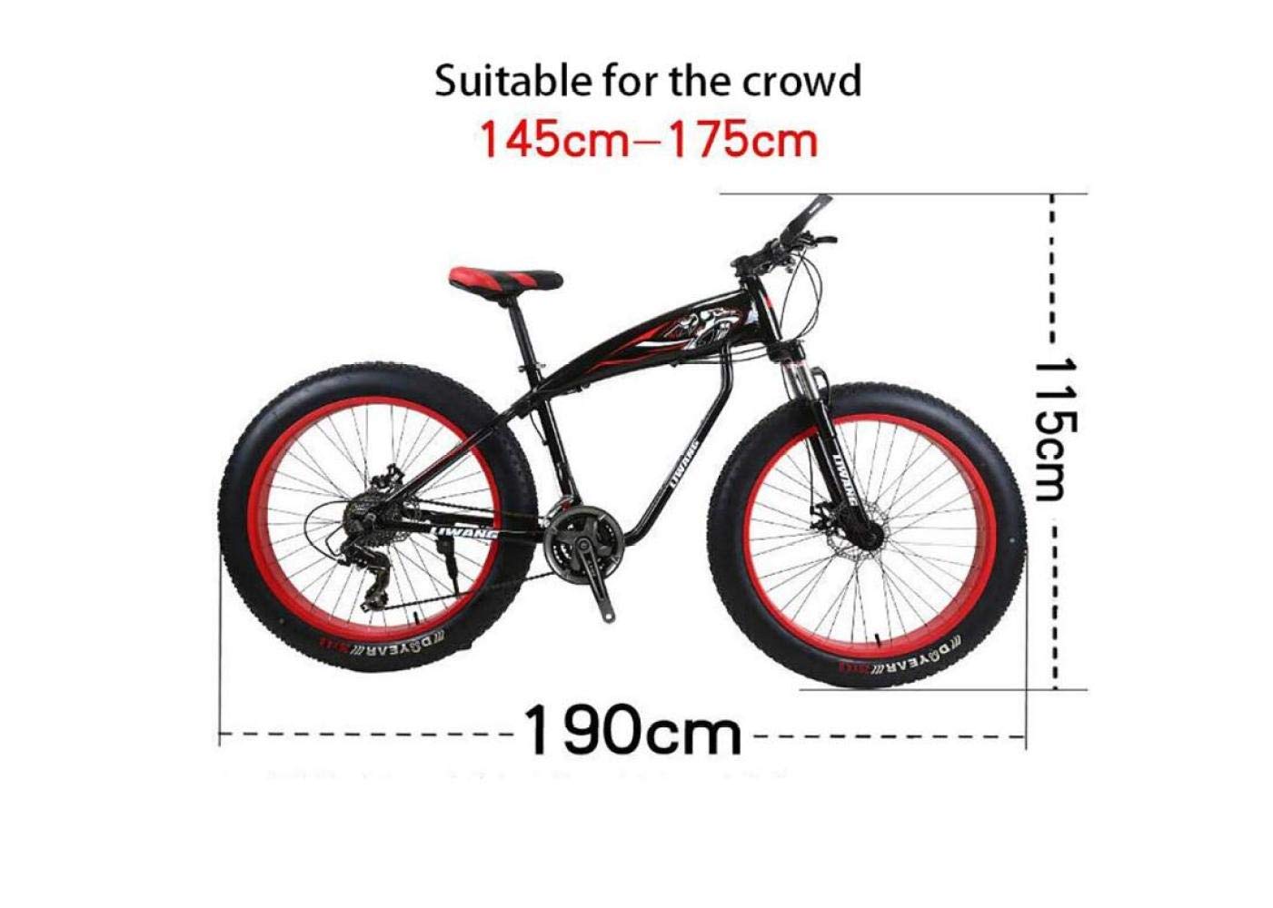Vélo de Montagne pour Hommes, vélo de Montagne 7/21/24/27 Vitesses, 26 Pouces Fat Tire vélo de Route, pédales de vélo de Neige avec Freins à Disque et