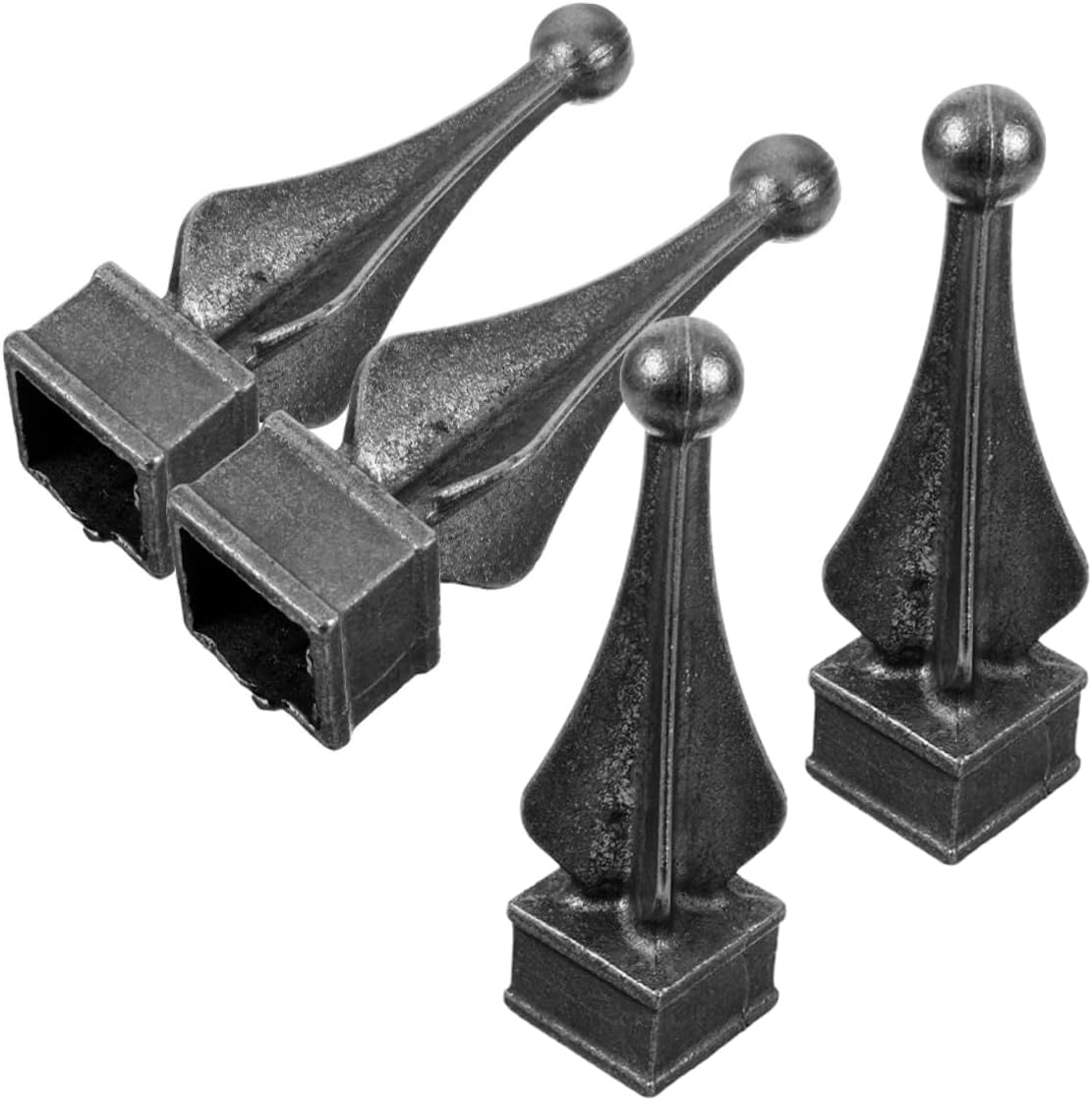 4pcs Iron Fence Finials Decorative Caps for Garden Lawn Elegant European Design Enhanced Security Privacy Weldable Iron Picket Fence Post Topper Black Finish