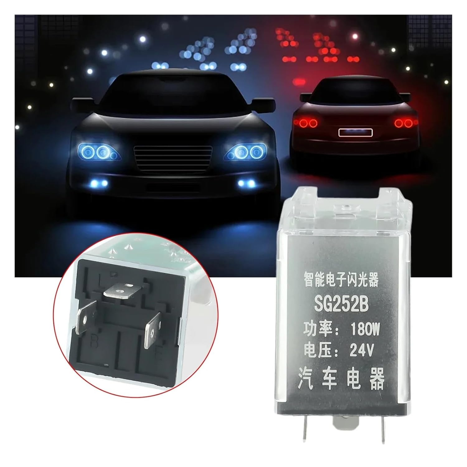 24V/3Pin Car LED Light Flasher Relay Turn Signal Rate Control Blinker 180W Replacement for Automobile Lamp Tool Accessory