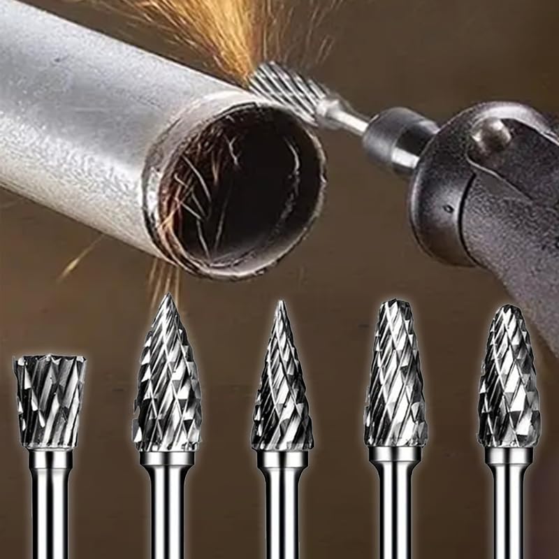 5PCS Carbide Burr Bits Set - High-Speed Steel Rotary Burrs for Metal, Wood, and Plastic, Durable and Versatile for Drilling, Shaping, and Deburring