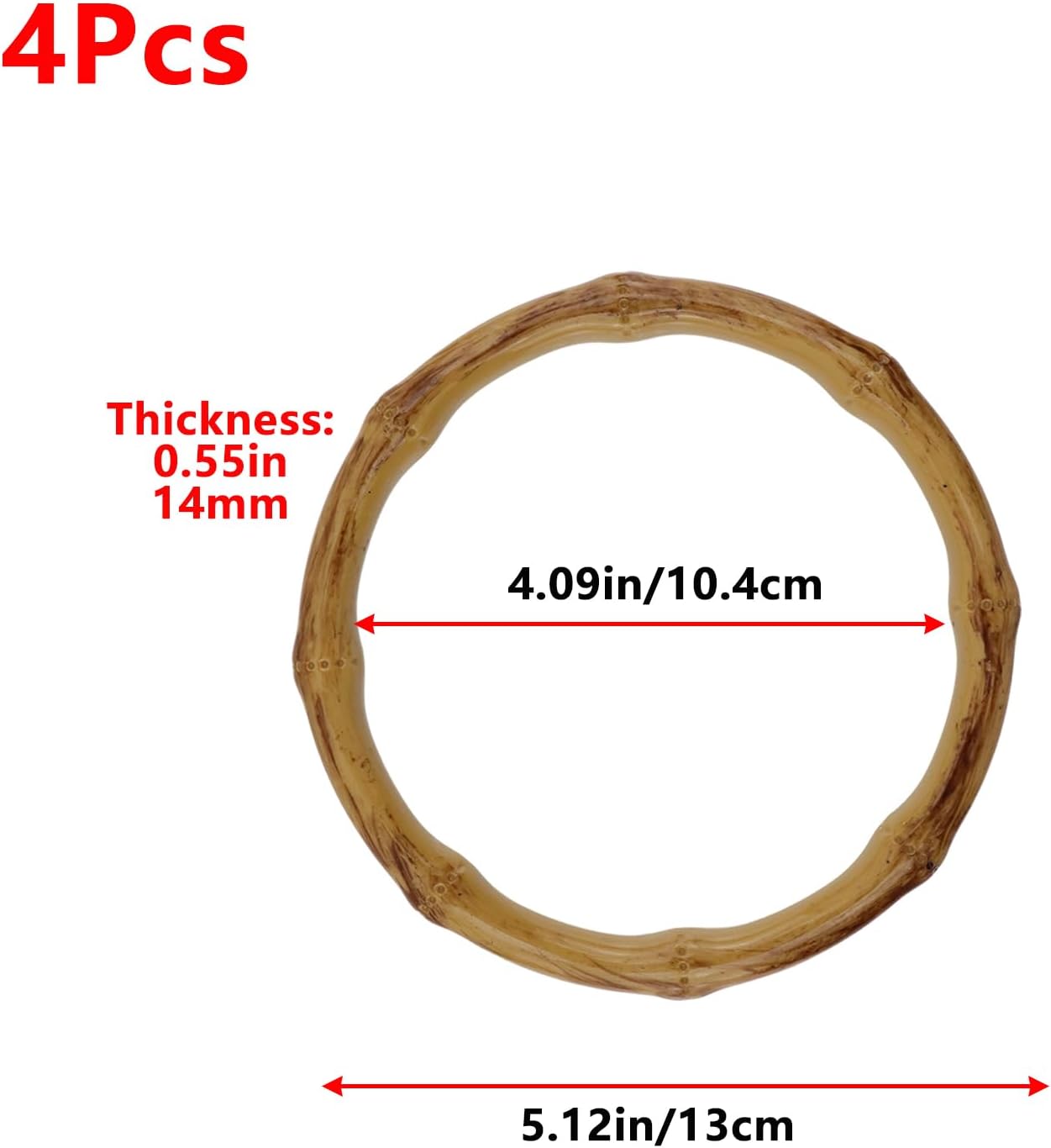 Geesatis 4pcs Imitation Wooden Handbag Handles Replacement,Plastic Round Shaped Bag Handles,Round Purse Handbag Handles for Crochet Bag Rattan Woven Beach Bag(Diameter: 5.12in) - Image 2