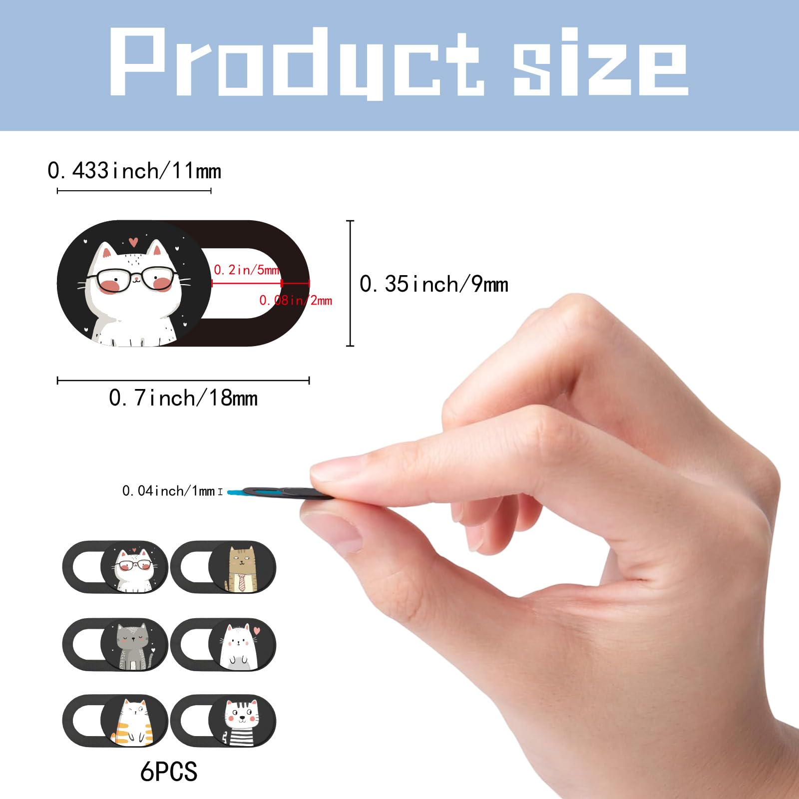 6Pcs Couvercles Caméra Téléphone Glissière Protection Webcam Motif Chat Cache Caméra Smartphone Tablette Mini PC Bureau Sécurité Vie Privée Accessoire Discret pour Appareils Électroniques