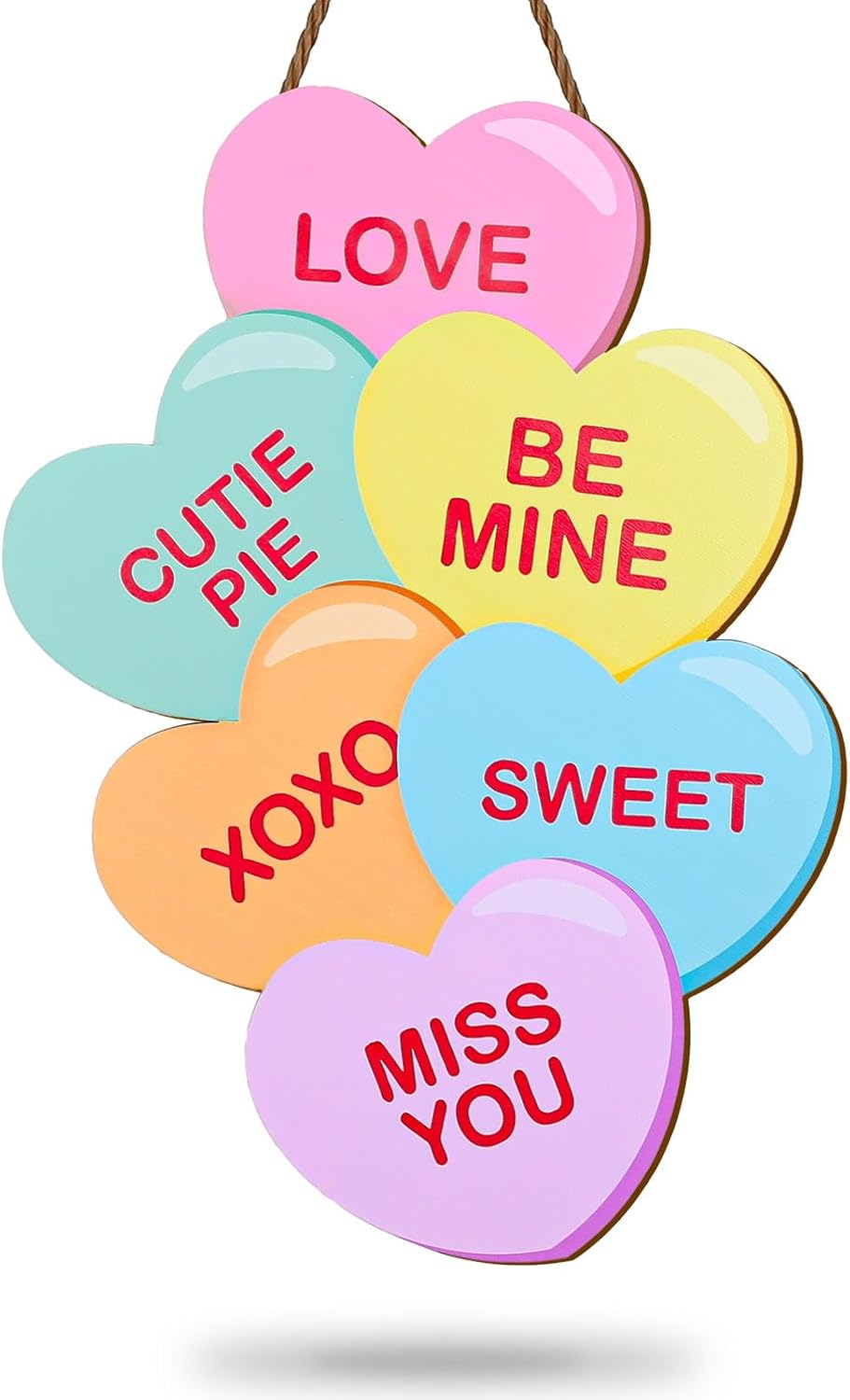 JarThenaAMCS Valentine's Day Conversation Candy Welcome Wooden Hanging Sign - Heart Shape Door Decor for Indoor/Outdoor Porch Wall