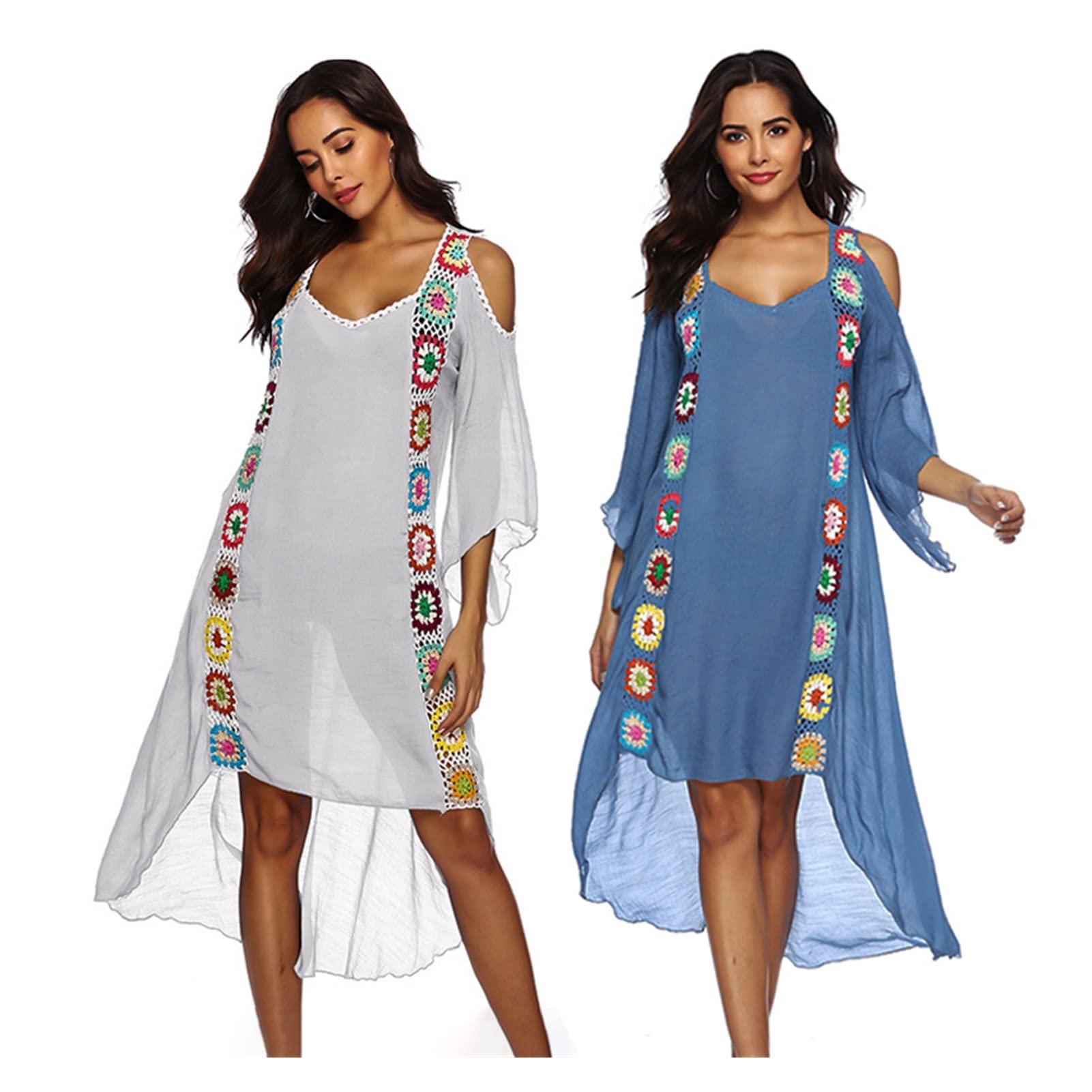 ZZSRJ Vestido de Playa de Damas Encubrimiento de Crochet Traje de baño Cubierta de túnica natada de natación Ropa de natación fit Damas túnica (Color : Yellow Cover up, tamaño : One Size)