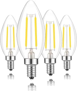Lamsky E14 LED Filament Candle Shape Light Bulb,E14 European Base Bulb,Daylight 6000K 200LM 20W Equivalent,C35 Clear Glass Torpedo Shape Bullet Top,No-Dimmable (4-Pack)