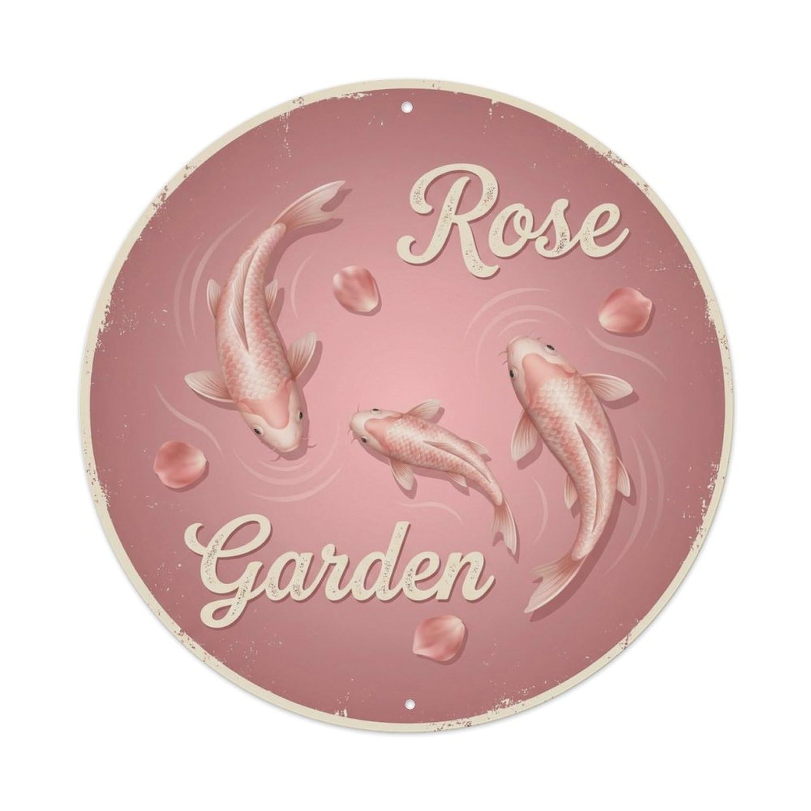 Ornamental Carp Rose Classic Botanical Vintage Metal Tin Sign Plaque Wall Decor for Cafe, Man Cave, Club Bar, Office, Home Garden Round Metal Poster 8x8Inch