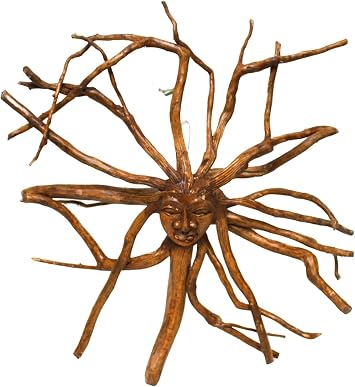 WorldBazzar Hand Carved Wood 28" Tree Root Sun Goddess Spirit Face Fantasy Carving Handmade Sculpture