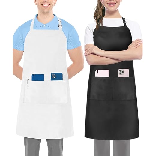 Utopia Kitchen Bib Aprons 2 Pack Adjustable With 2 Pockets 100% Polyester