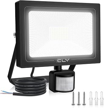 CLY 60W Security Lights Outdoor Motion Sensor, Sensor Light 5200LM IP66 Waterproof LED Floodlight with PIR, 6500K Cold White LED Outdoor Lights Mains Powered with Sensor for Backyard, Garden [Energy Class F]