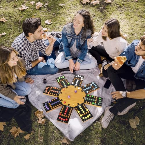 Image of Marble Board Game,Wooden Board Game for 6-8 Players,Portable Design Marble Game with 32 Marbles 16 Dice, Family Game Night Gift for Kids & Adults