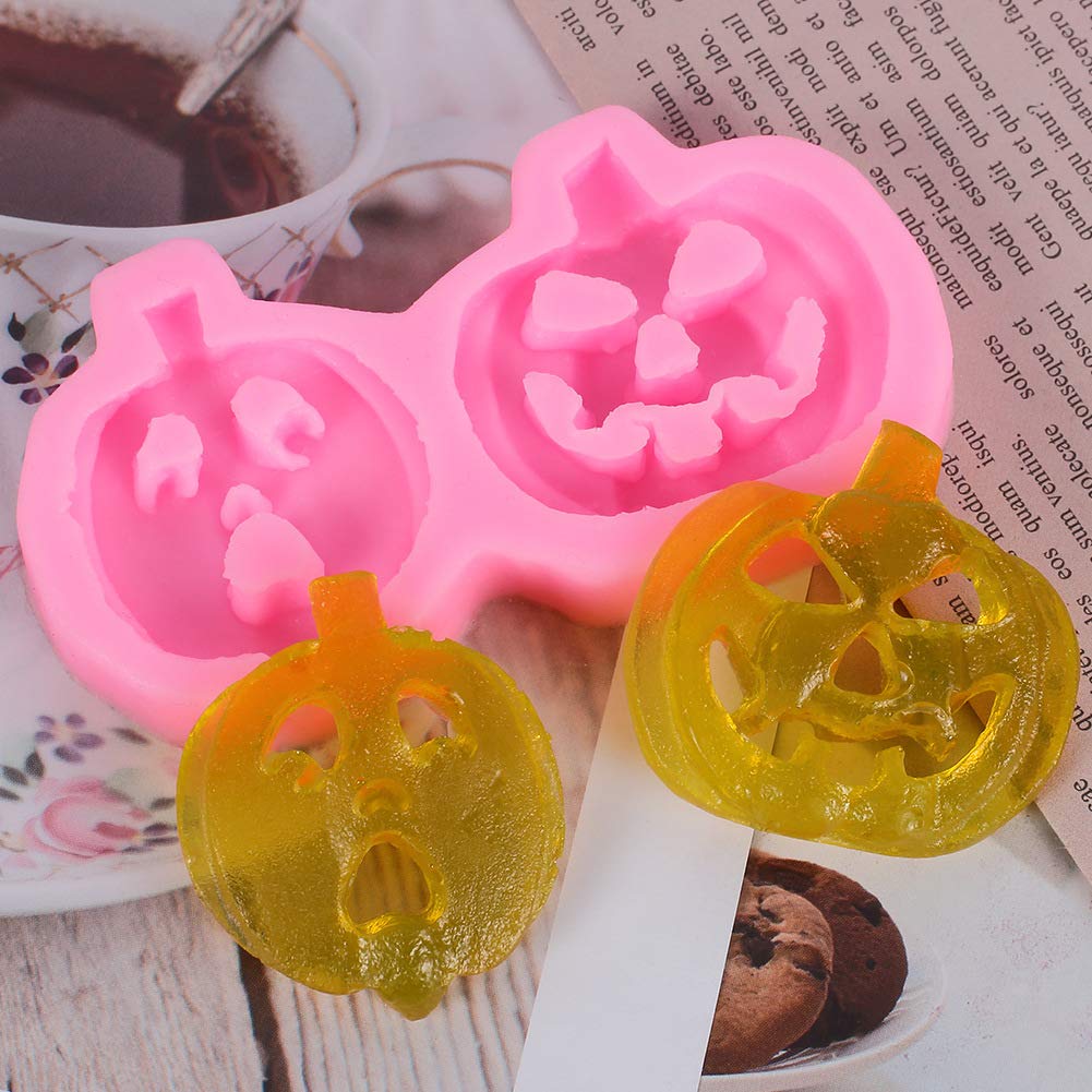 DUBENS 2 stampi in silicone a forma di zucca di Halloween, per cioccolatini, tazzine di muffin, cubetti di ghiaccio, sapone, armi, torte, pane, torte, flan, budini, caramelle, gelatina