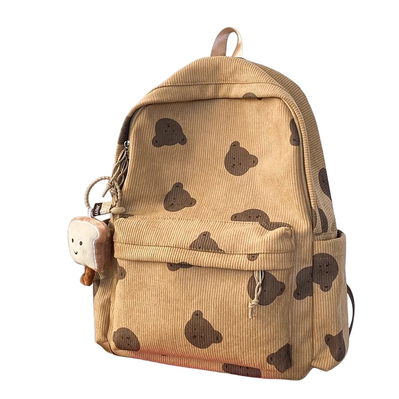 Cute Bear or Rabbit Pattern Backpack with Plush Pom Pom, Computer Compartment. Large Capacity, Outing (Bear)