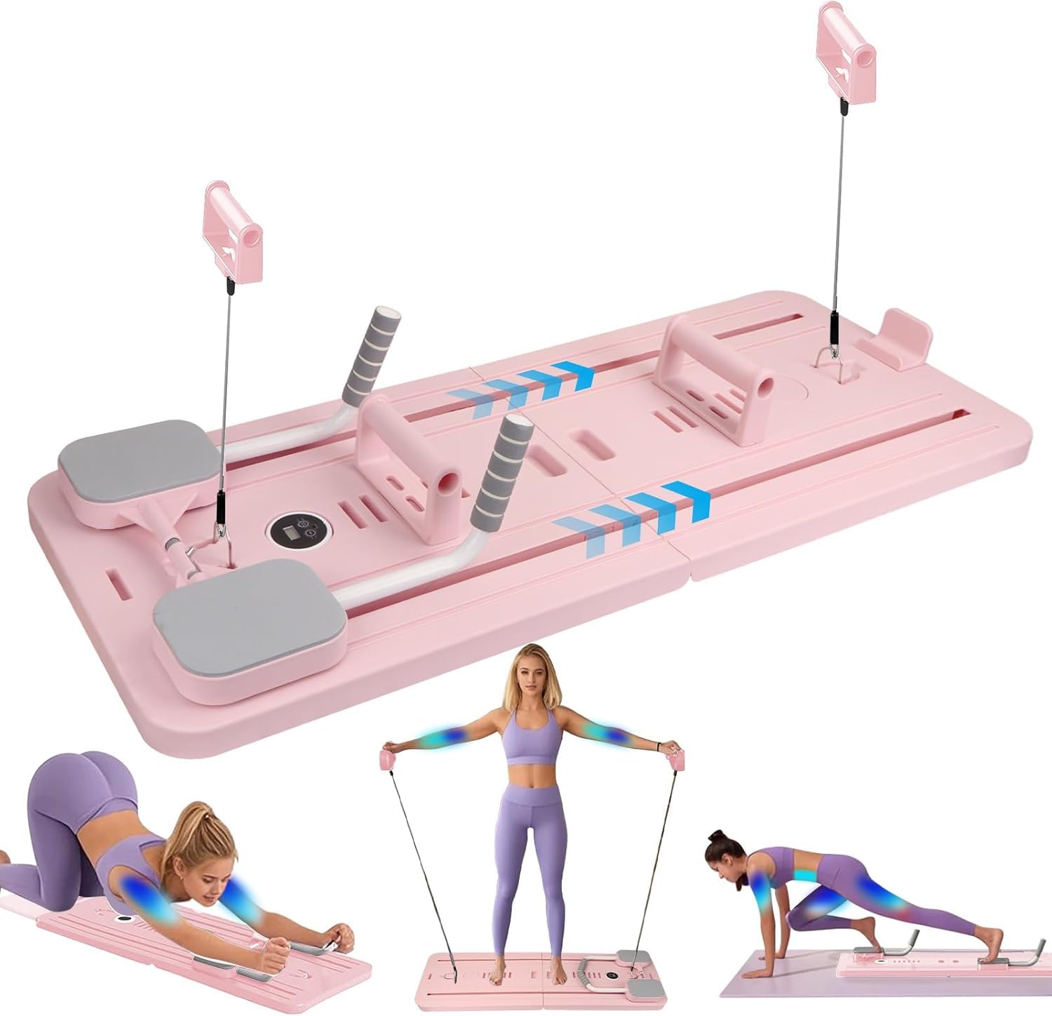 Calyrex Foldable Pilates Reformer, Portable Home Gym Board Automatic Rebound, Abdominal Core Trainer, Push-up Board, Full Body Workout Pilates Board for Men and Women