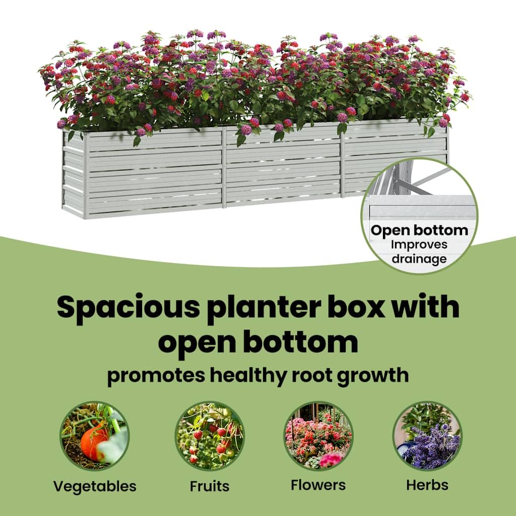vidaXL Arriate Jardinera Macetero Cesta Pared Alambre Maceta Flores Plantas Jardín Patio Terraza Estable de Acero Galvanizado Plateado 240x40x45 cm — view 6