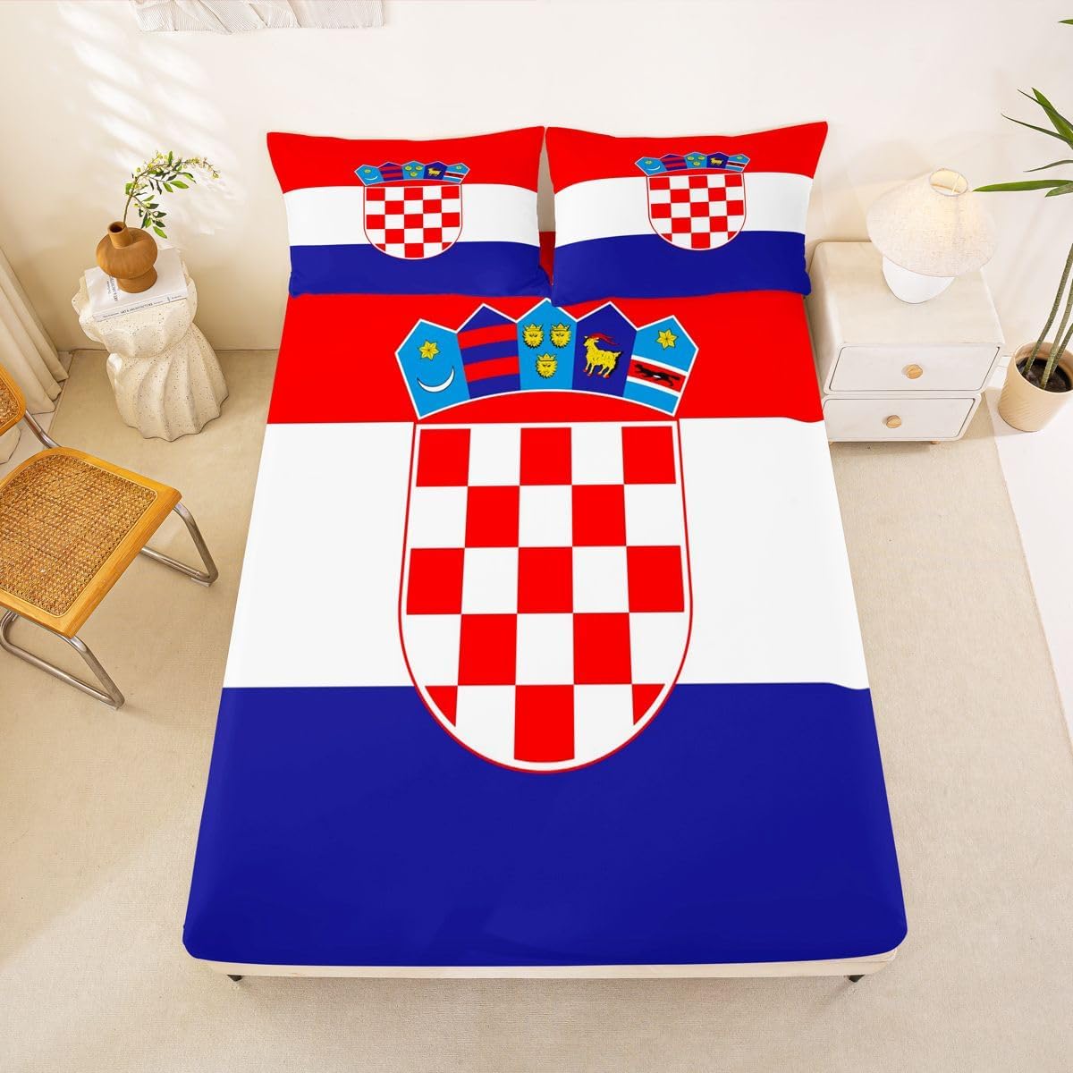 Feelyou Croatia Flag Bed Sheets Set Queen Size Croatian Bed Set for Kids Boys Girls World Countries Deep Pocket Fitted Sheet International Flag Breathable Soft Lightweight Microfiber