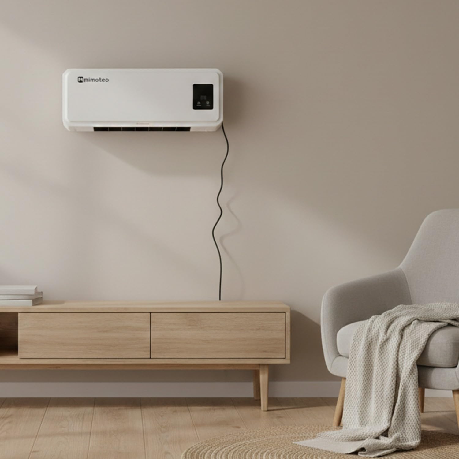 M mimotec - Chauffage mural électrique Muro 2000W, silencieux <45 dB, avec télécommande, écran LED et minuterie, IPX2 et anti-surchauffe, radiateur mural pour intérieur, Blanc