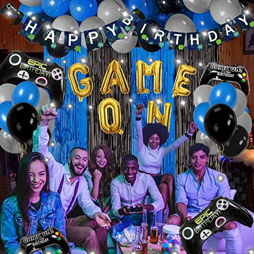 Video Game Birthday Party Decorations For Boys - Blue Video Game Party Supplies With String Lights - Gaming Party Decoration For Kid Video Game Backdrop (92 Pcs) #TOP2