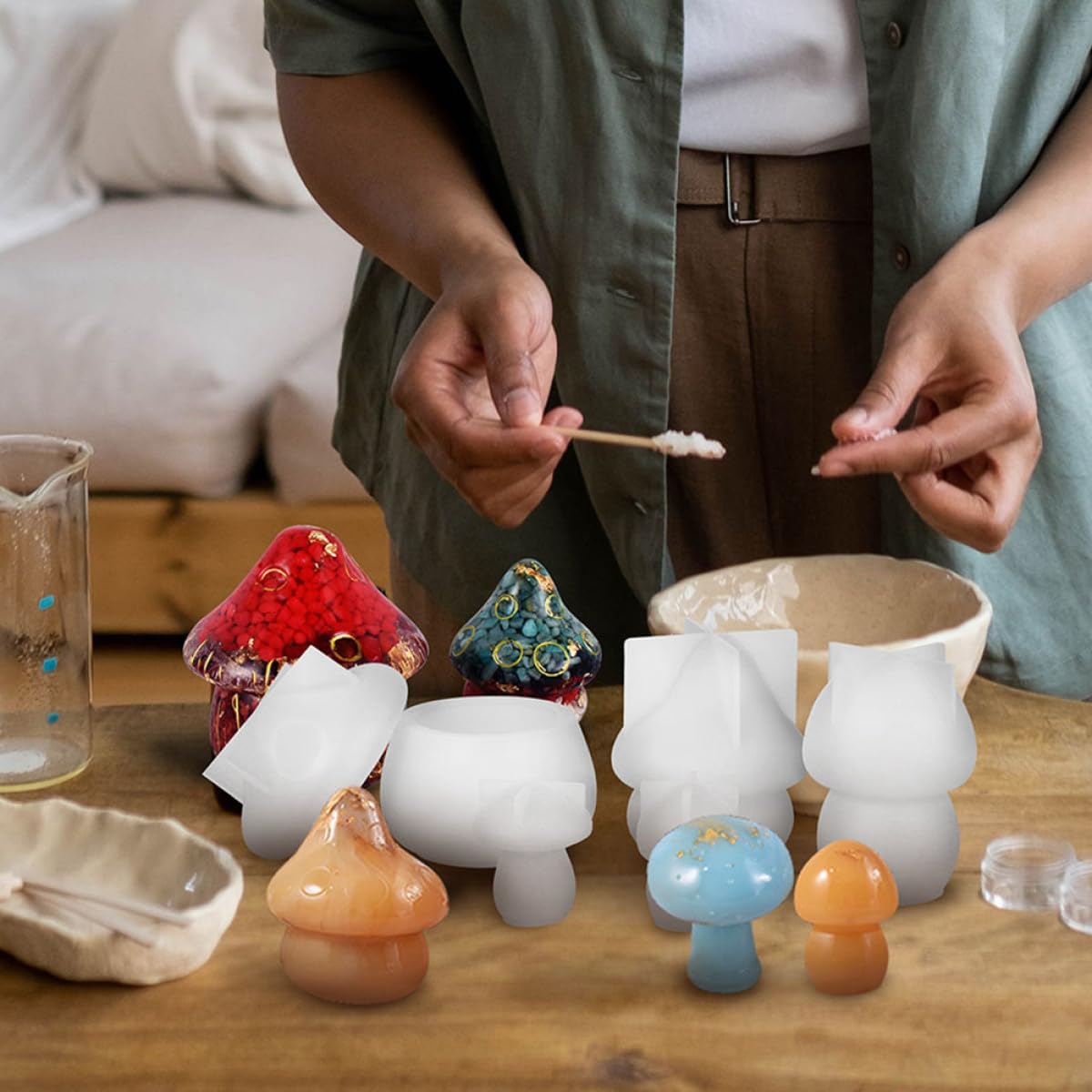 Mikikit Set 7 Pezzi Stampi in Silicone a Forma di Fungo per Vassoio Decorativo Fai da Te in Resina, Facile da Pulire, per Decorazioni Casa e Artigianato