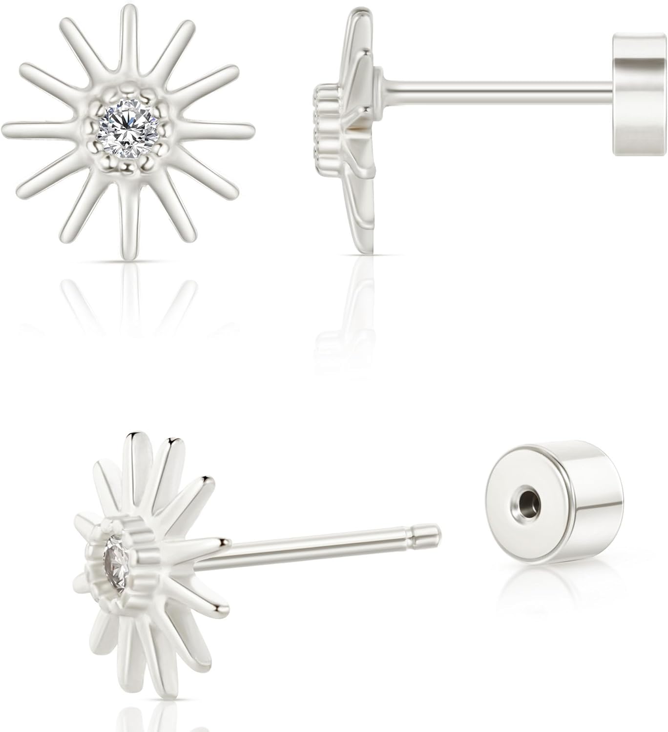 Sweetkiki Flat Back Earrings, Star Bow Evil Eye Stud Earrings in 14K Gold Plated Hypoallergenic | Cartilage Earring | Tragus Helix Piercing Jewelry | Threadless Push in Flatback Nap Earrings for Women