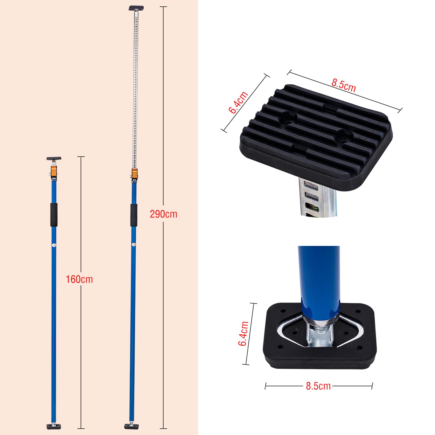 TOPWAY Lot de 2 Étai de Soutien Support de Plafond Tige Télescopique Barre Acier Réglable 160-290cm Supporte Jusqu'à 60 kg