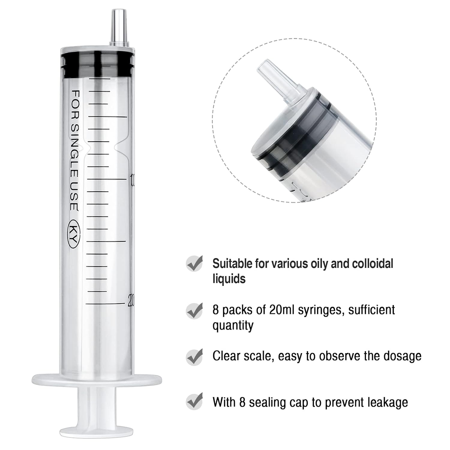 8 Pcs Plastic Syringes 20ml Syringe For Measuring and Dispensing Fluids Pets Feeding Syringes