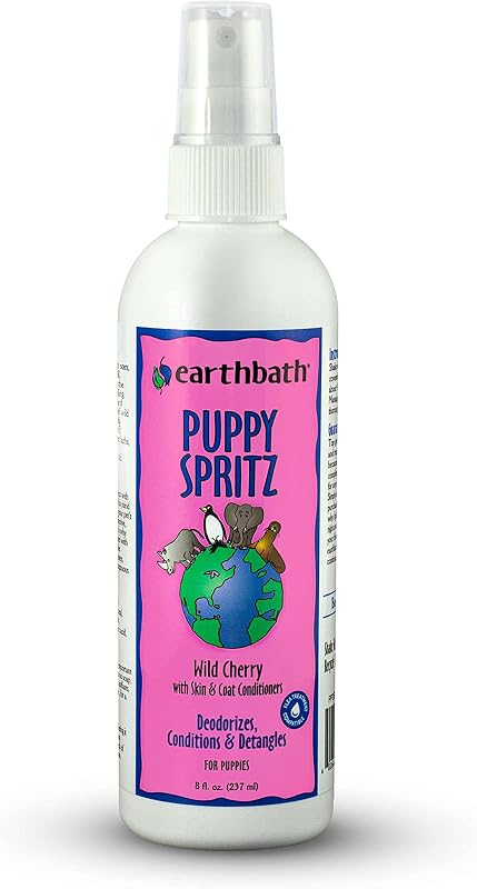 earthbath Wild Cherry 3-in-1 Puppy Deodorizing Spritz, 8 Oz (1 Pack) | Dog Odor Eliminator for Strong Odor, Cruelty-Free Dog Cologne, Wash Spray, Made in USA, Bathing Supplies
