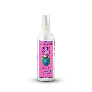 earthbath, Wild Cherry 3-in-1 Puppy Deodorizing Spritz - Dog Odor Eliminator for Strong Odor, Cruelty-Free Dog Cologne, Wash Spray, Made in USA, Bathing Supplies - 8 Oz 1 Pack