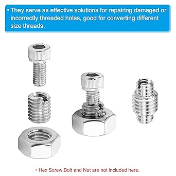 PATIKIL Thread Adapters Sleeve Reducing Nut, 10 Pcs M10x1.5 Male to M8x1.25 Female Repairing Insert Nut Screw Reducer Stainless Steel Fastener 20mm