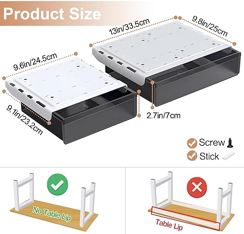 Miniatura 4 de Organizador de almacenamiento de cajones para mesa debajo del escritorio, paquete de 2 cajones de escritorio grandes y medianos, organizador de