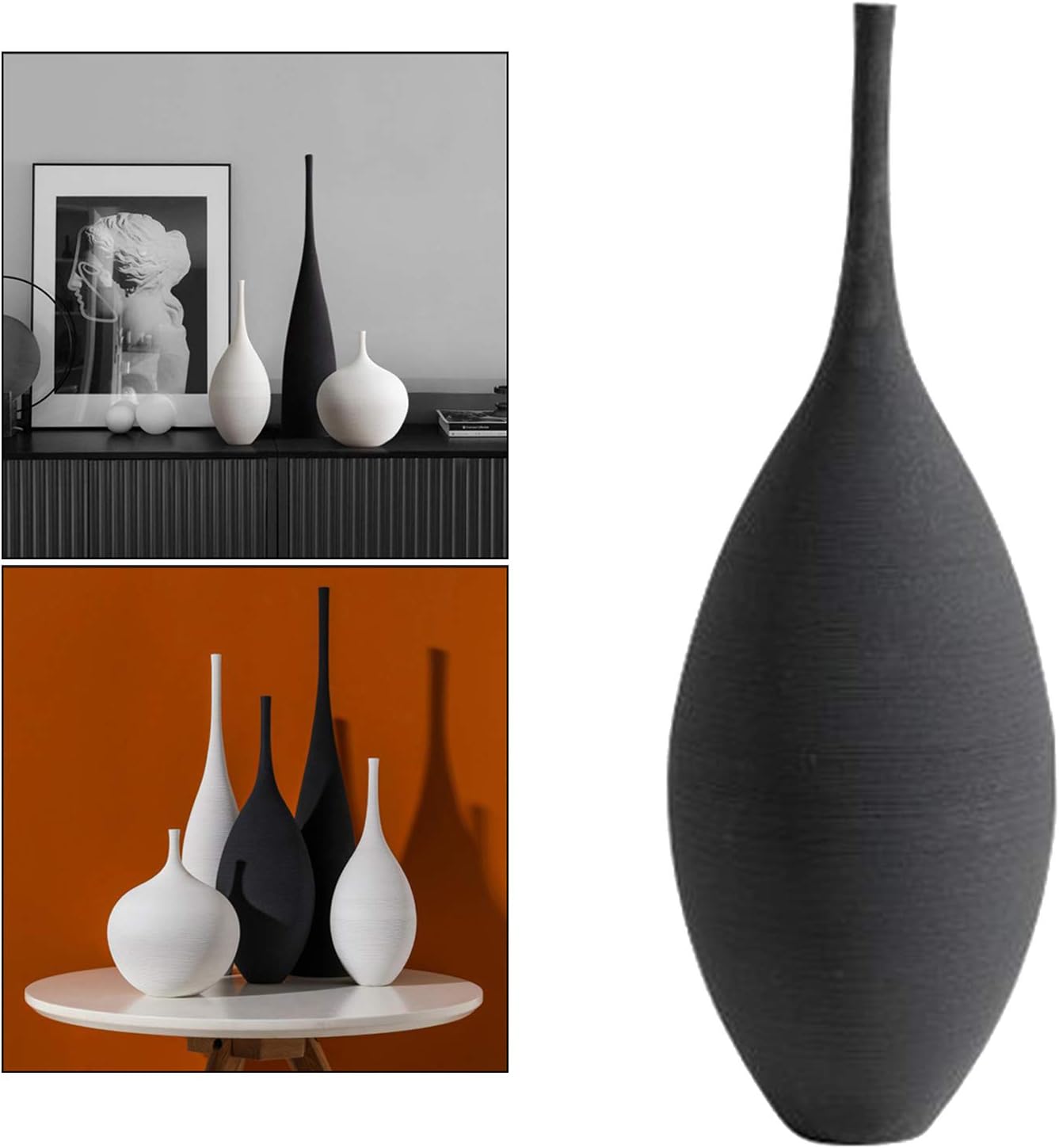 Decorative Vase, Small/Tall Ceramic Nordic Simple Flower Branches Vase Floral Zen Natural Theme Flower Vase for Tabletop Living Room Decor (Black A)