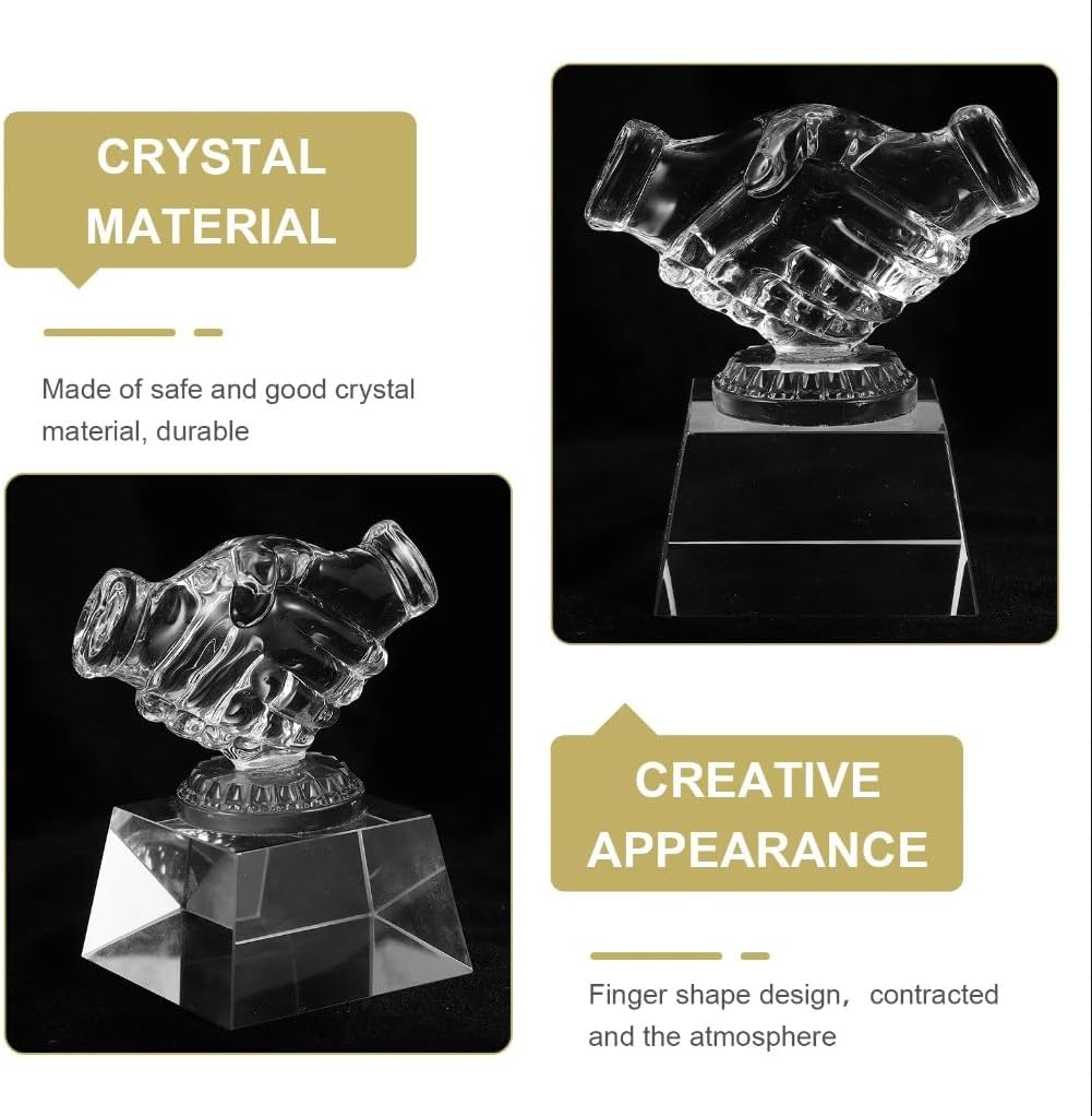 LUOZZY Crystal Trophy Transparent Finger Trophy Medal Delicate Prize Trophy Prize Accessory Friendly Coopeartion (Handshake)