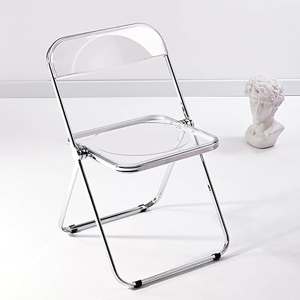 Luxury Modern Acrylic Folding Chairs-KAIHAOWIN Transparent Clear Folding Chair-Acrylic Ghost Stackable Crystal Seat-PC Plastic Living Room Seat-Chrome Frame Accent Side Chair for Outside Inside-Clear