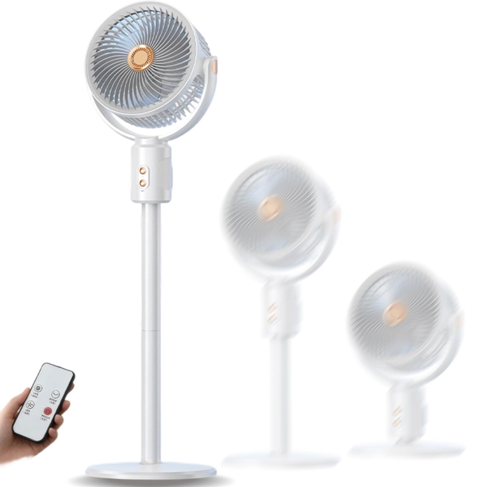 Pedestal Fan with Remote Control, Standing Fans for Bedroom, Adjustable Height Floor Fan, Oscillating Silent Night Cooling Fans for Home Office Summer, 5 Speeds，White：Head-shaking — image 1