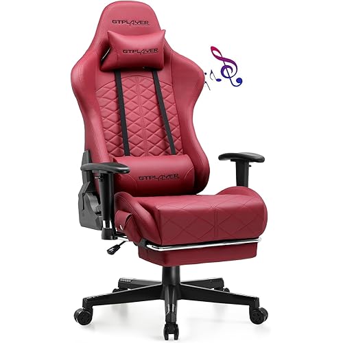 GTPLAYER Gaming Chair, Computer Chair with Bluetooth Speakers, High Back Ergonomic Office Chair Desk Chair with Lumbar Support, Height Adjustable Game Chair with Footrest 330LBS, WineRed