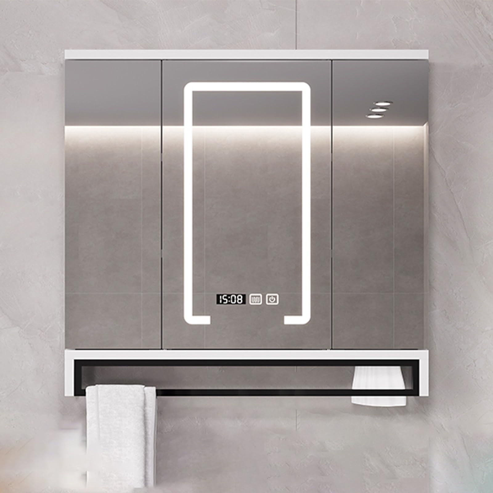 Armadietto Porta Medicinali A LED Janboe, Con Specchio Antiappannamento, Luci A 3 Colori Dimmerabili, Ripiani In Vetro Illuminati, Presa USB, Montaggio A Incasso O A Parete - 5