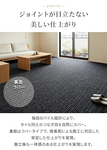 タイルカーペット 50×50cm 20枚入り シームテクス (Y) YUAI-1001 日本製 業務用 防炎 制電 撥水 防汚 消臭 アミラン ナイロン オフィス 施設 継ぎ目が目立ちにくい 接着施工 グレー [3]