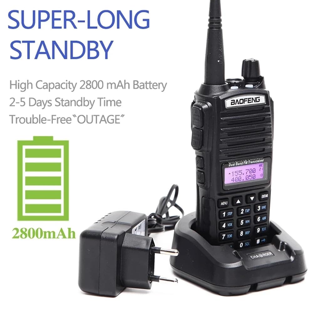 Walkie Talkie Baofeng UV-82 | Potencia 3W-5W, Batería 2800mAh, Radio FM, VOX Manos Libres, 128 Canales, Programable por PC | Ideal para Profesionales y Actividades al Aire Libre (Solo Radio)