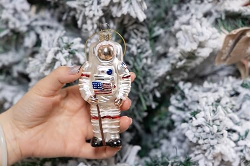Miniatura 5 de Juego de 2 adornos de Navidad de astronauta de vidrio soplado, adornos de astronauta de vidrio soplado a mano para árbol de Navidad