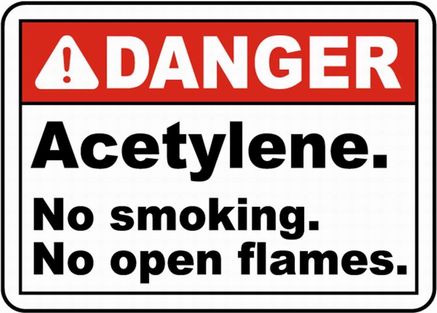 Safety Notice Danger Acetylene No Smoking Rust Free Aluminum Tin Sign - Warning Decor with Pre-Drilled Holes for Welding Shop, Lab - 16x12 Inch​