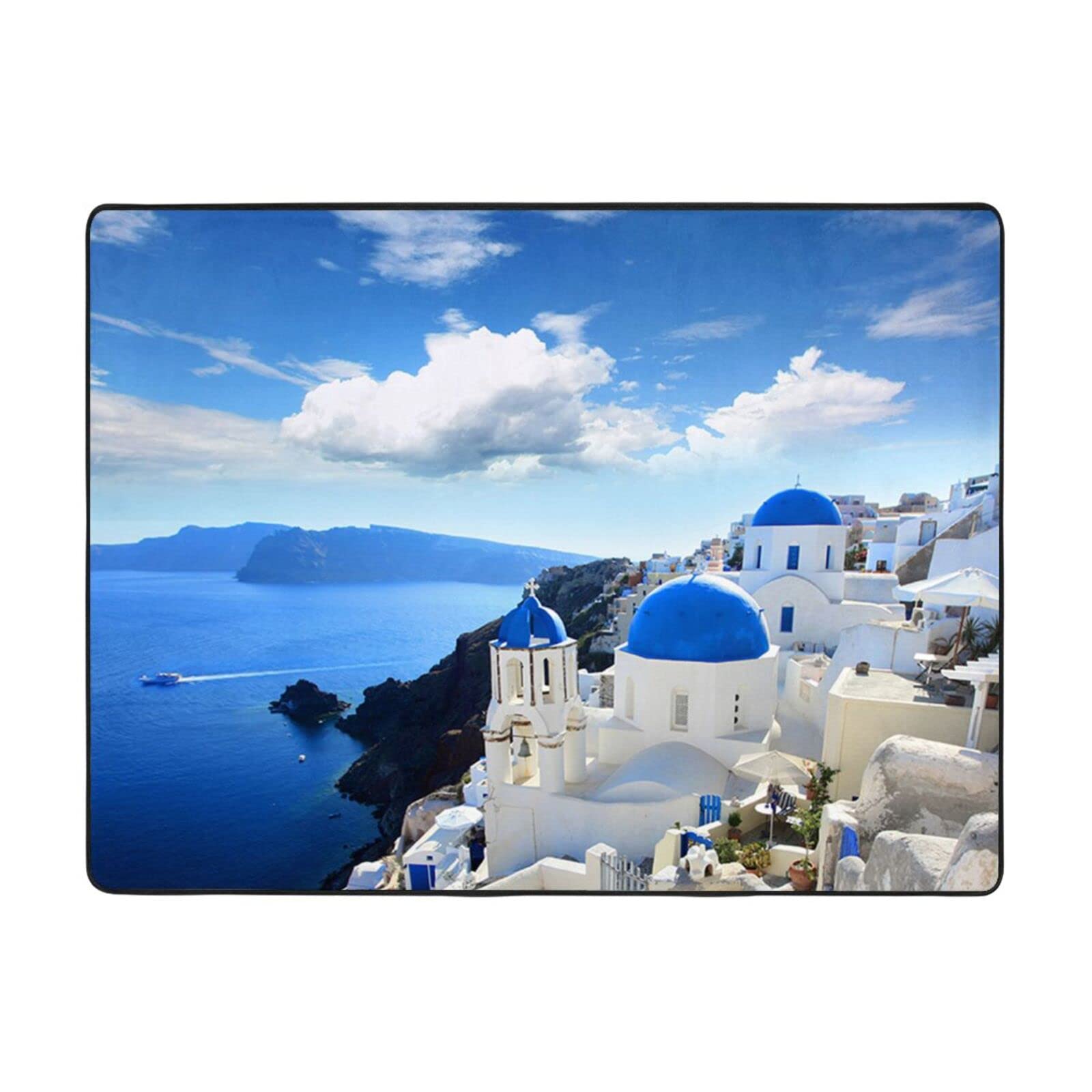 Tapis salon flanelle moderne 160 x 121,9 cm grand tapis chambre antidérapant bleu et blanc