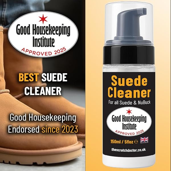 Suede & Nubuck Cleaner Foam 150ml for Shoes, Boots, Sandals, Trainers | Clean & Protect Dirt & Stains | Includes 3 Sided Suede Brush & Cleaning Cloth - 5