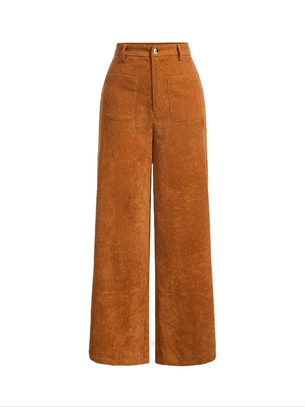 Women Plain Pocket Button Front Wide Leg Pants Casual High Waist Daily All-Season Trousers