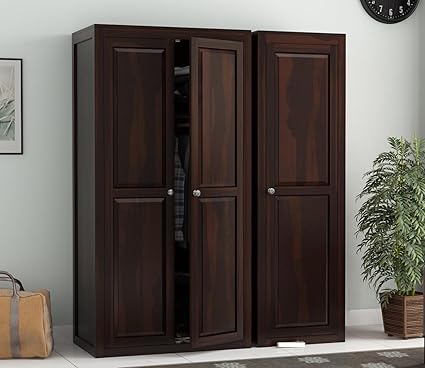 KARINA FURNITURE Wooden Wardrobe for Clothes | Sheesham Wood 3-Door Wardrobe with 8 Shelves Storage | Solid Wood Large Cupboard Almirah: Storage Cabinet for Your Living Room and Bedroom (Design 96)