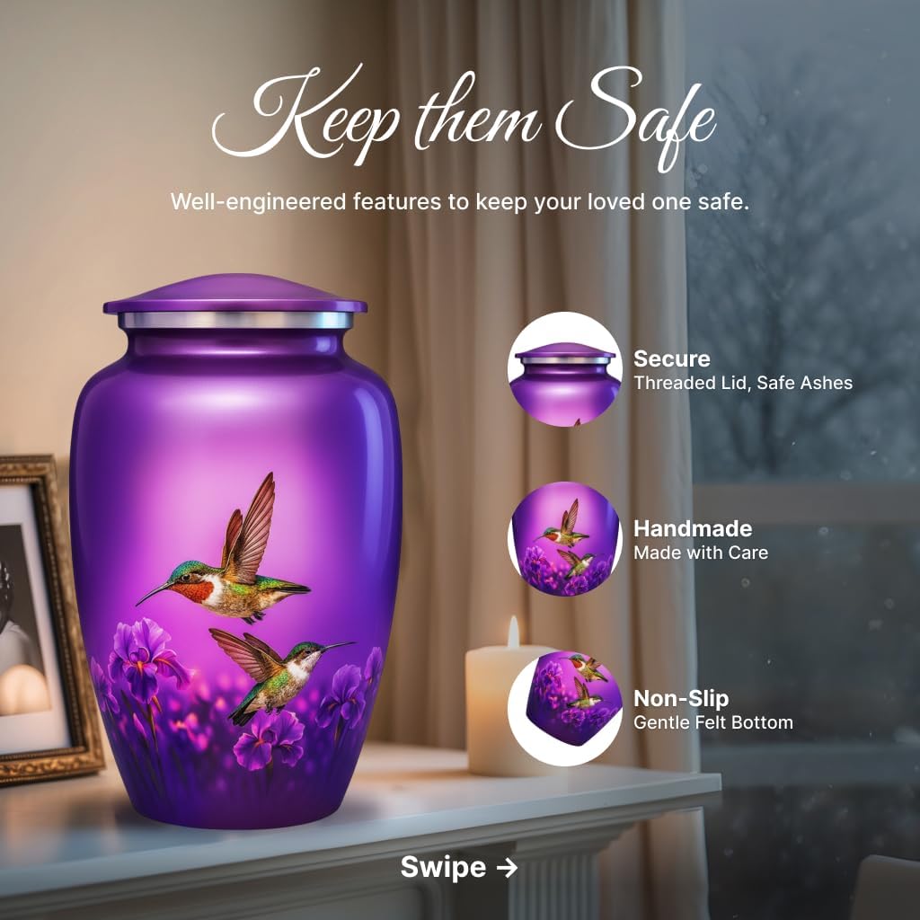 Set of 6 Hummingbird Decorative Funeral Urns for Ashes Adult Male & Female Includes 1 Large Urn with 4 Small Keepsakes & 1 Silver NecklaceUrn (Hummingbird Large Set, Urns) - Image 4