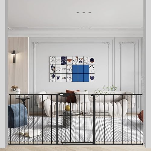 ALLAIBB Triple Lock - Puerta de bebé extra ancha para pasear, a través de la presión, cierre automático, de metal negro, para perros, mascotas,