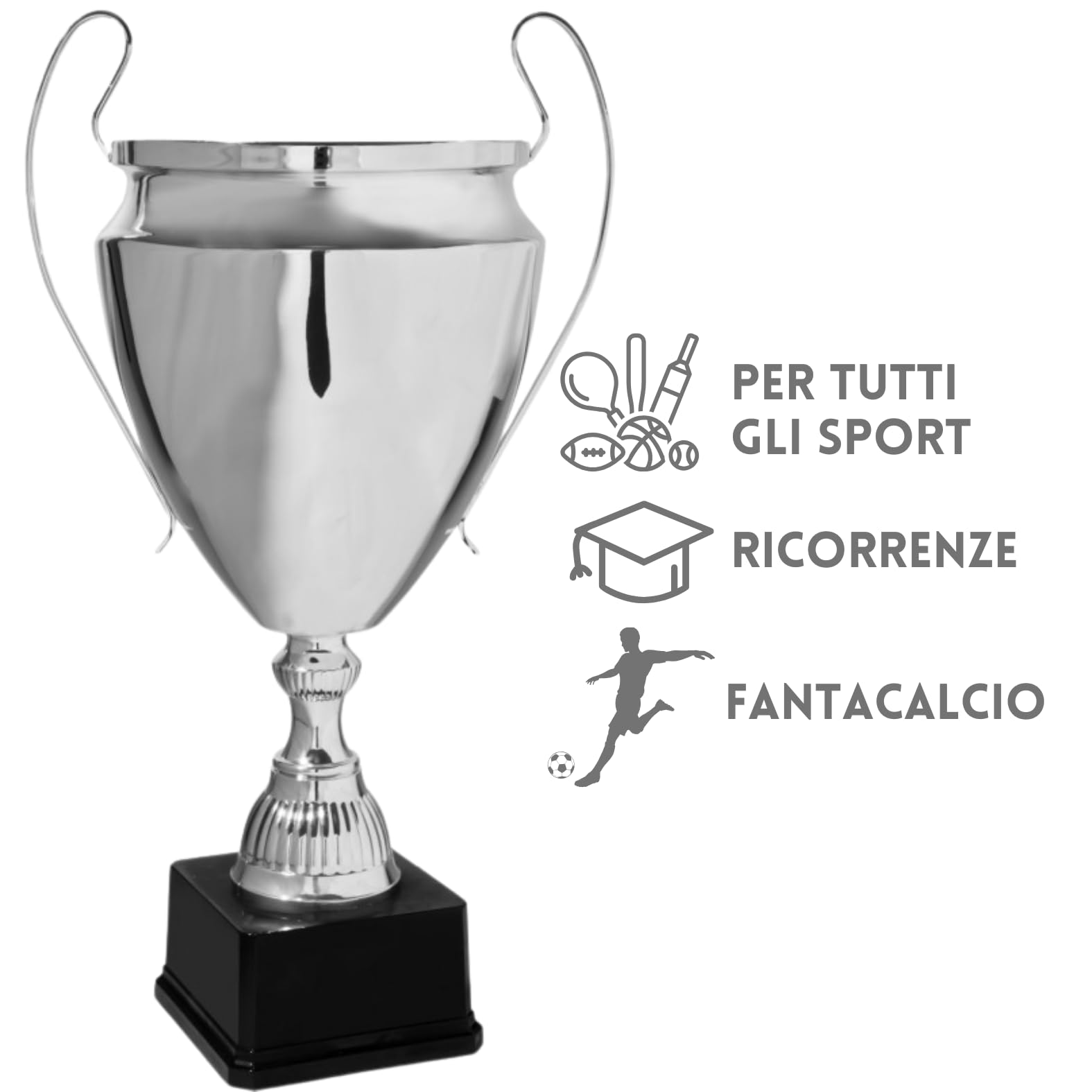 Coppa Trofeo Personalizzabile con Manici Champions League Calcio, Fantacalcio, Tennis, Padel, Basket Premiazioni Sportive ed Eventi con Targhetta Personalizzata cod 1.181