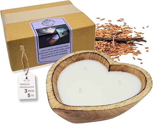 Miniatura 10 de Vela de cuenco de madera en forma de corazón de 6 pulgadas con cera de soja, 3 mechas de 5 onzas, velas decorativas para aniversario, compromiso,
