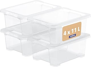 Rotho Core Basic 4er-Set Aufbewahrungsboxen mit Deckel 11l | Stapelboxen für übersichtliche Aufbewahrung | verschließbar & stabil | stapelbar & platzsparend | pflegeleicht | transparent