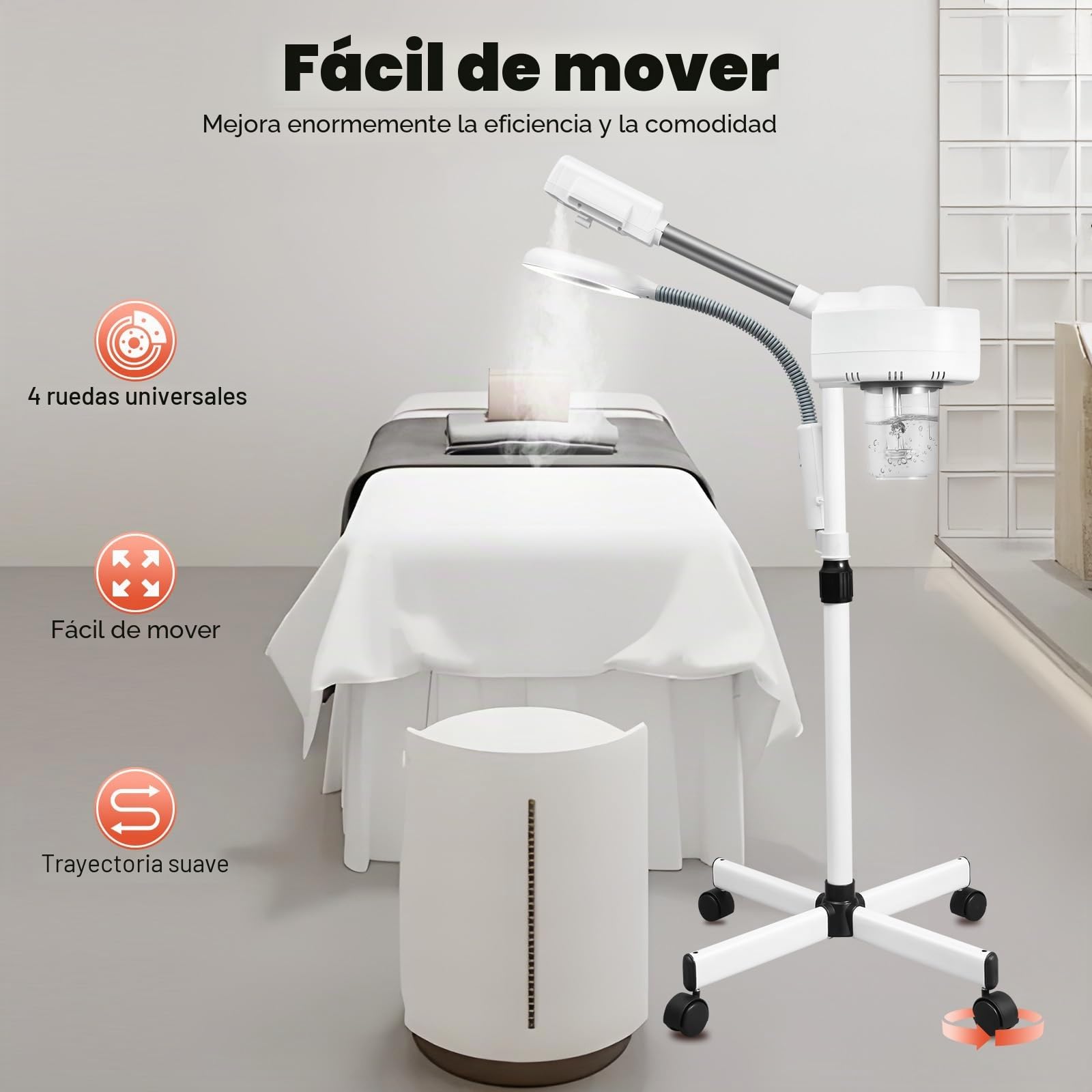 750 W Vapozone Vapor Facial 2 en 1 Vapor Cara con Luz LED Estética Profesional Ajustable en Altura Boquilla Giratoria 360 ° Adecuado para Salón de Belleza y Casa